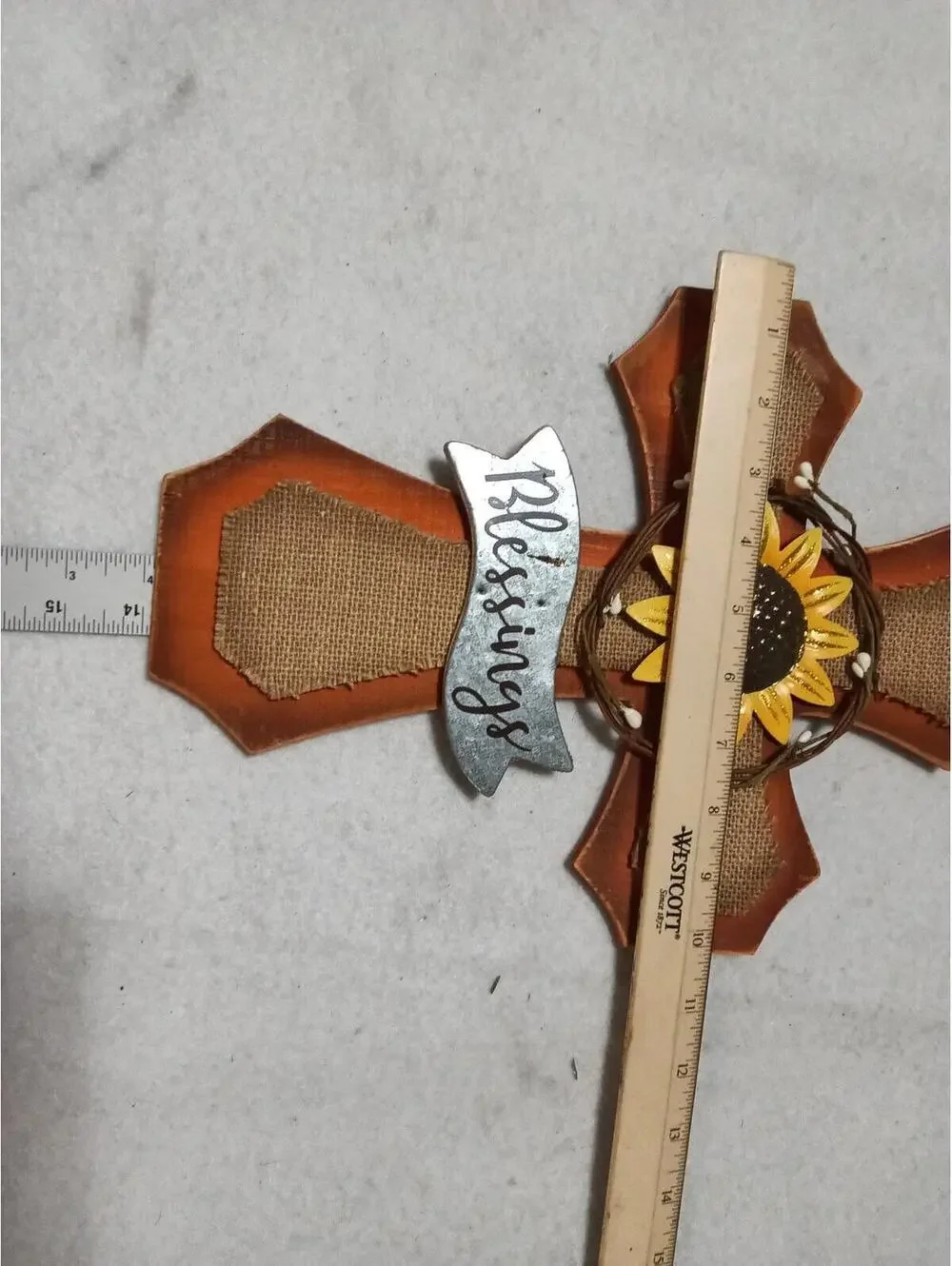 Rustic Wooden Cross Wall Hanging with Sunflower and Blessings Sign